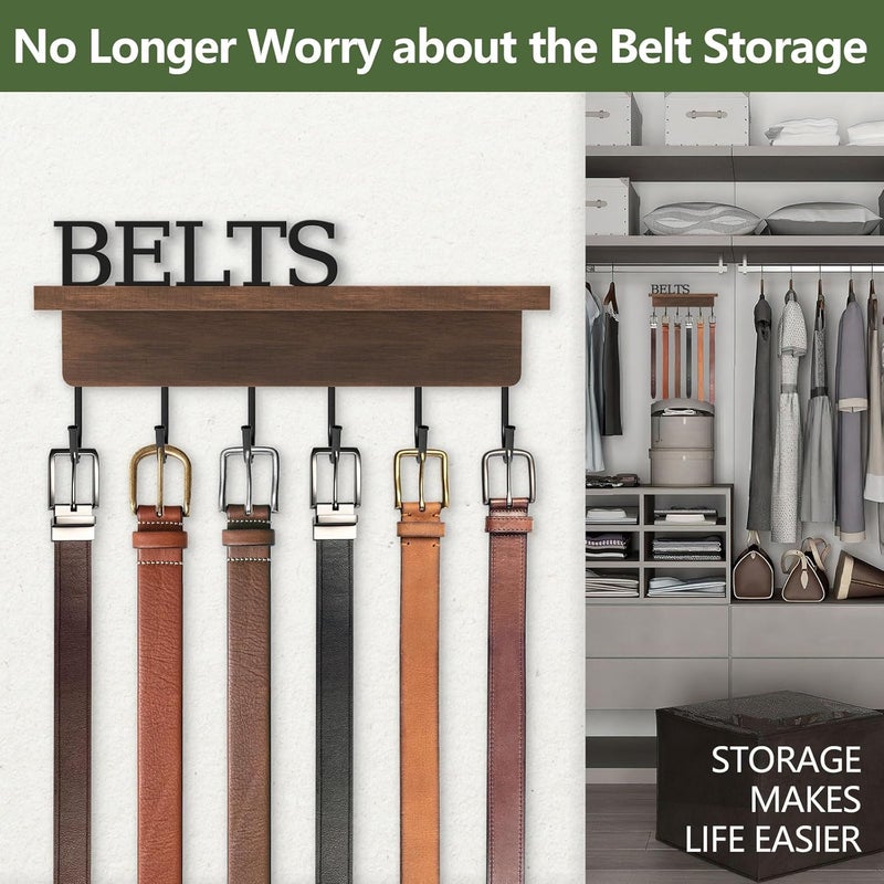 FIPUTE Belt Hanger Organizer for Closet, Wall Mount Belt Rack, Wooden Belt and Tie Organizer for Stores and Displays Mens Accessories (Length 9.8”) Brown - Image 3